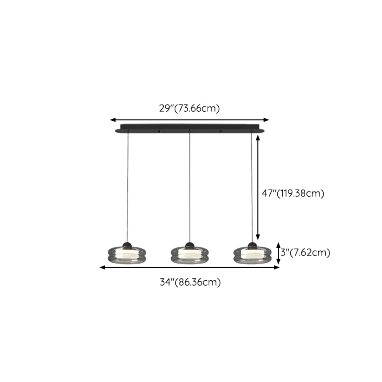 Suspension LED moderne à 3 niveaux de gradation pour îlot de cuisine