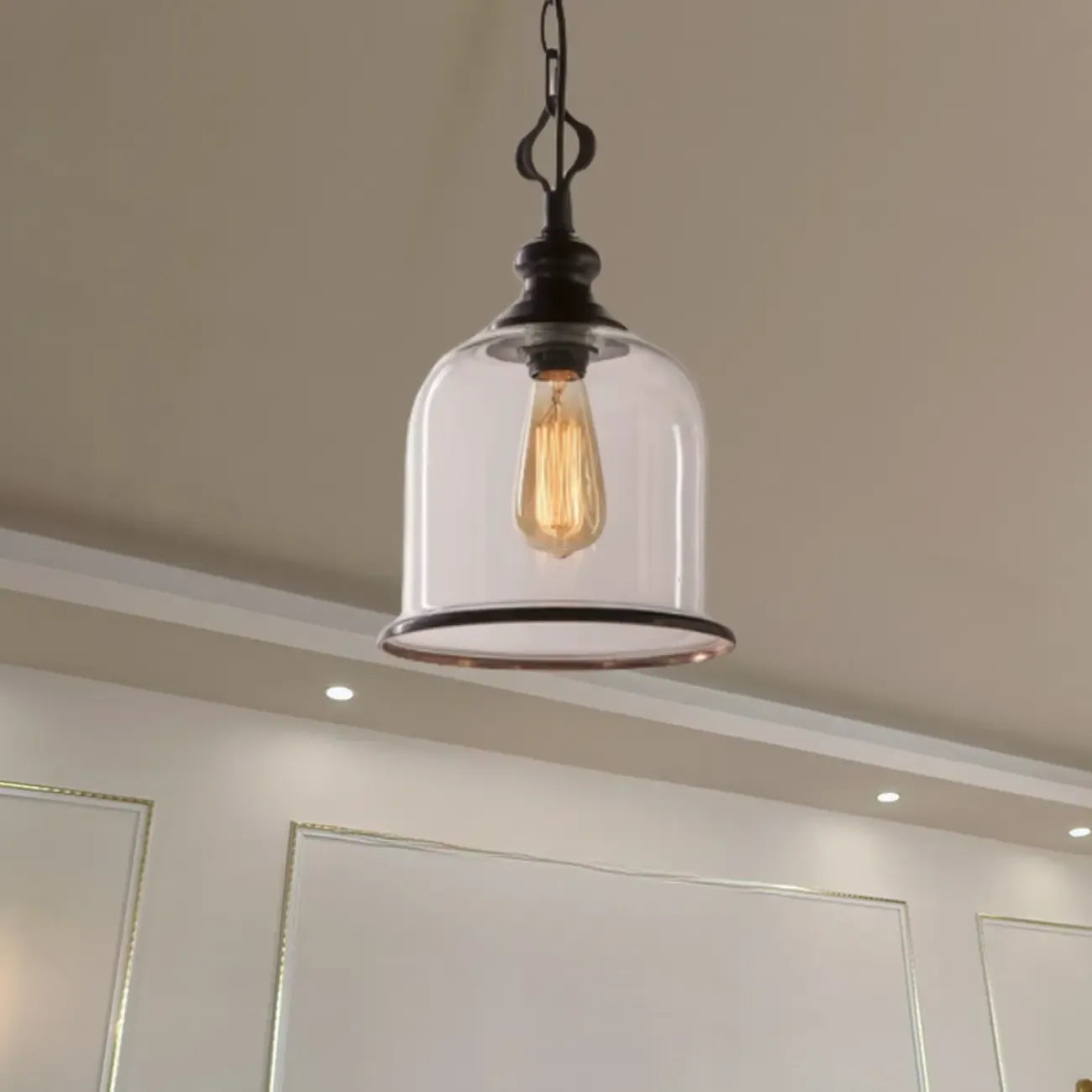 Mini suspension de cuisine avec abat-jour en verre transparent en forme de cloche