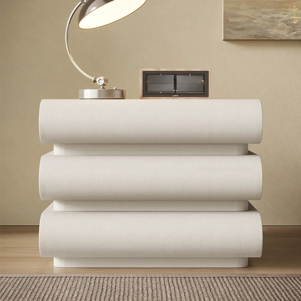Table de chevet moderne à 3 tiroirs, couleur blanc cassé