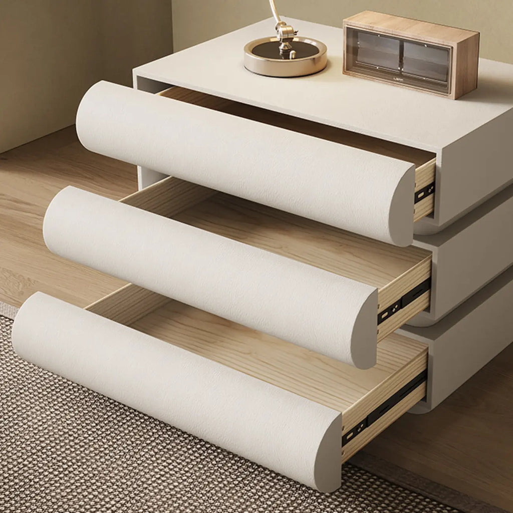 Table de chevet moderne à 3 tiroirs, couleur blanc cassé