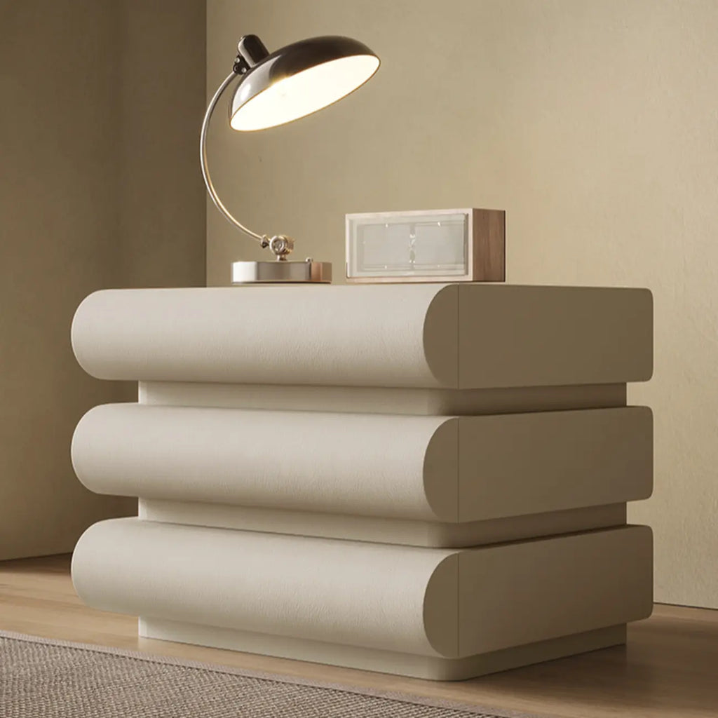 Table de chevet moderne à 3 tiroirs, couleur blanc cassé