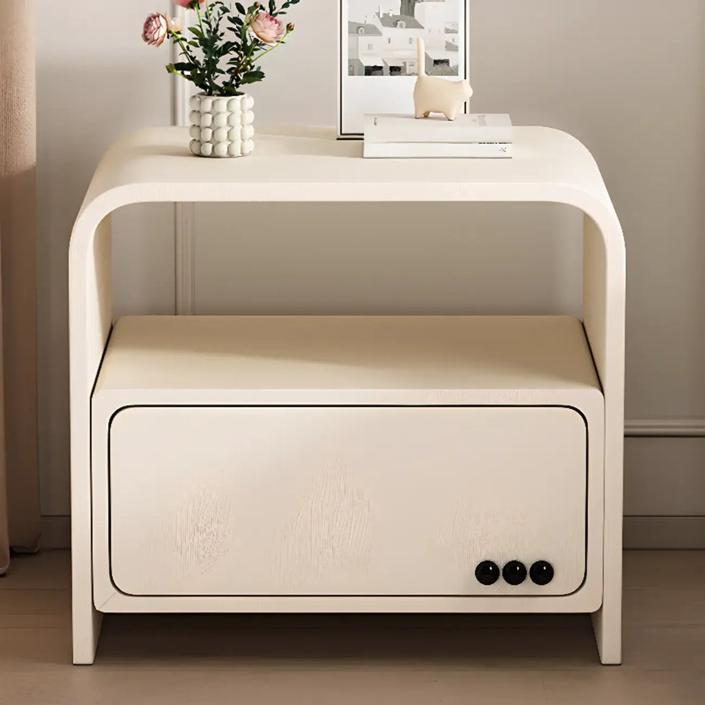 Table de chevet élégante et moderne en bois et similicuir blanc avec tiroir