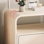 Table de chevet élégante et moderne en bois et similicuir blanc avec tiroir