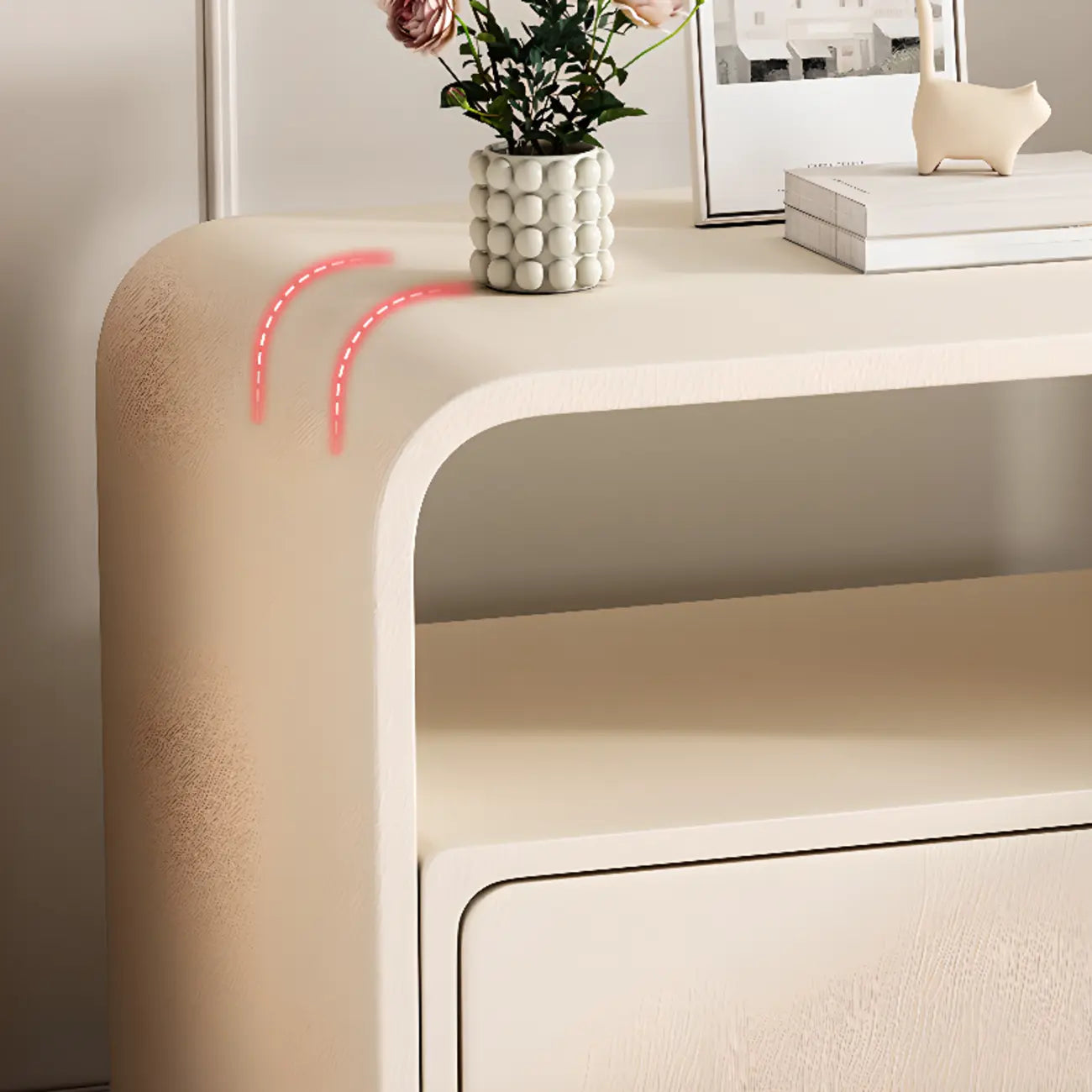 Table de chevet élégante et moderne en bois et similicuir blanc avec tiroir