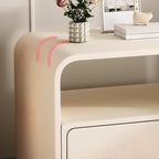 Table de chevet élégante et moderne en bois et similicuir blanc avec tiroir