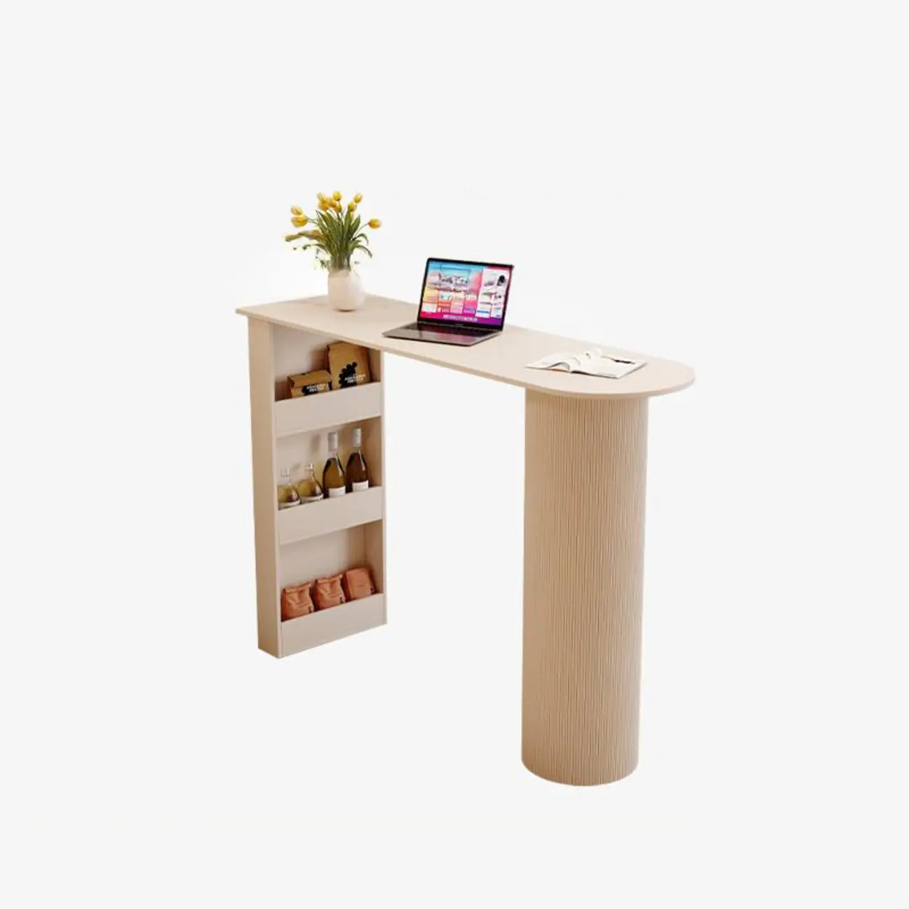 Tables de bar modernes à trois niveaux en pierre blanche et métal, de forme libre