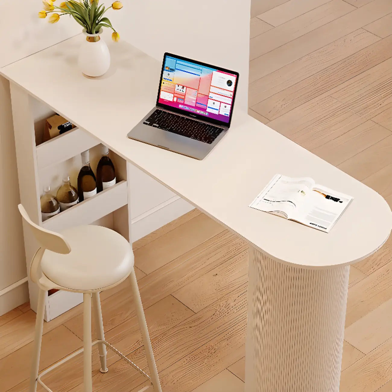 Tables de bar modernes à trois niveaux en pierre blanche et métal, de forme libre