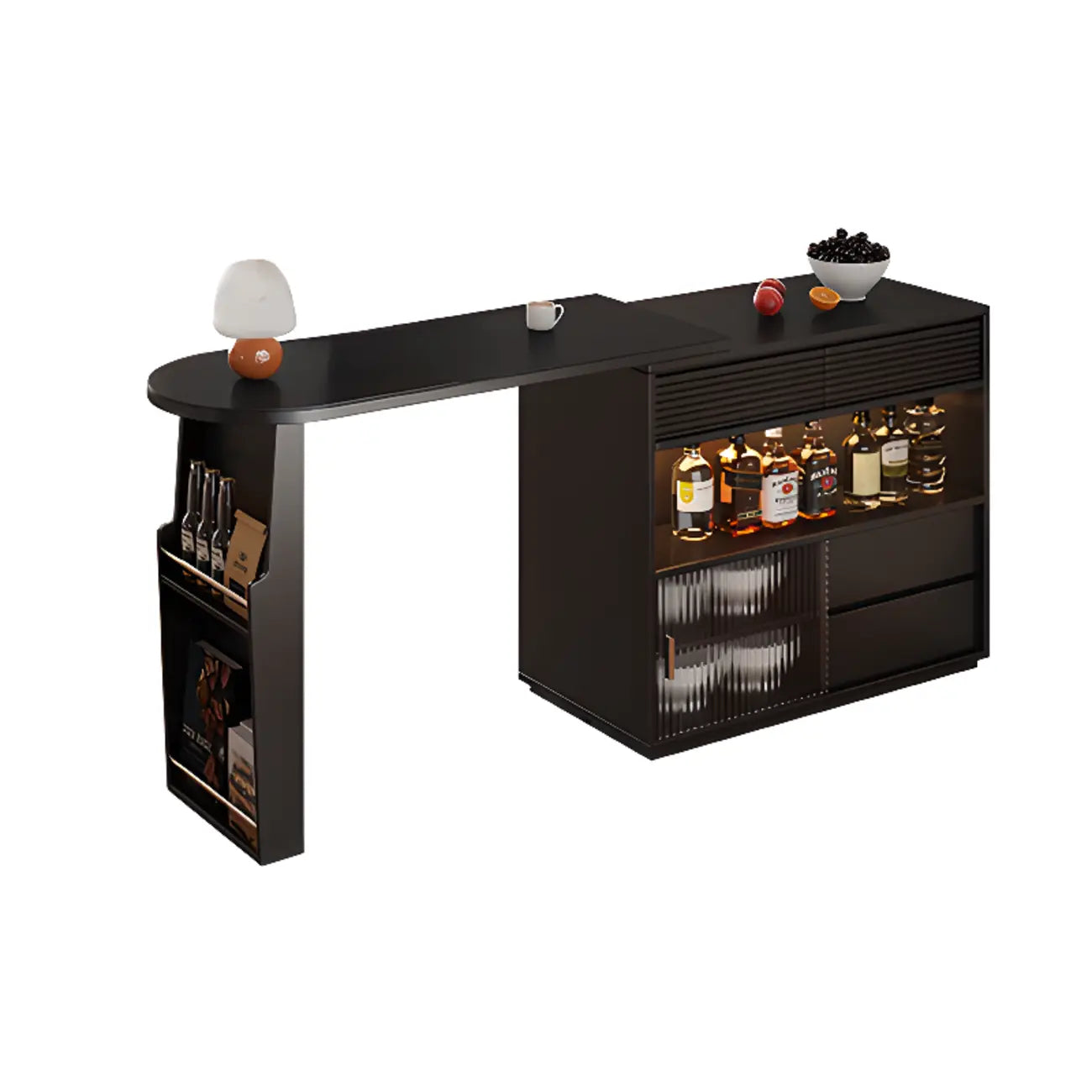 Tables de bar modernes convertibles en bois noir avec rangement gain de place