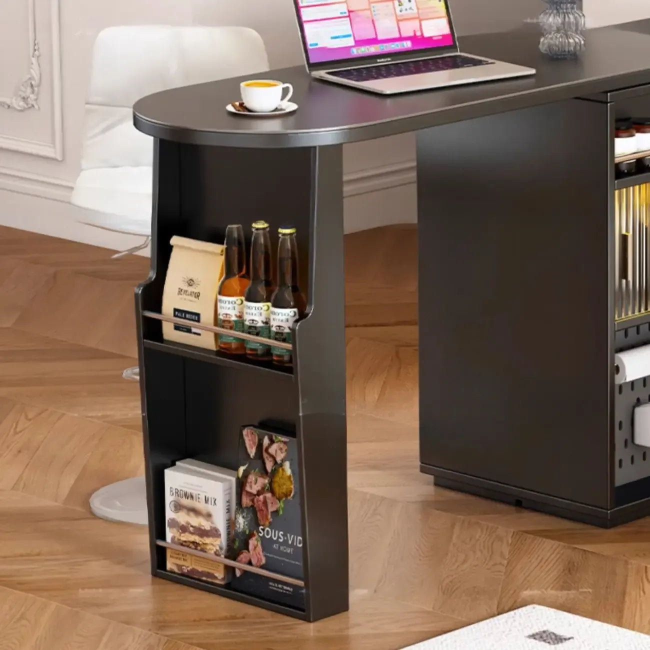 Tables de bar modernes convertibles en bois noir avec rangement gain de place