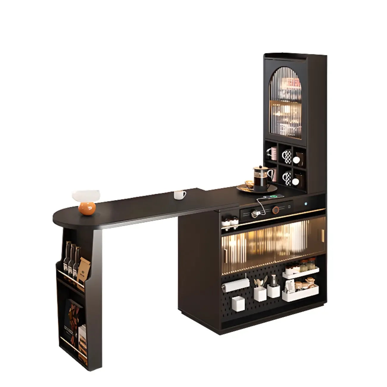 Tables de bar modernes convertibles en bois noir avec rangement gain de place