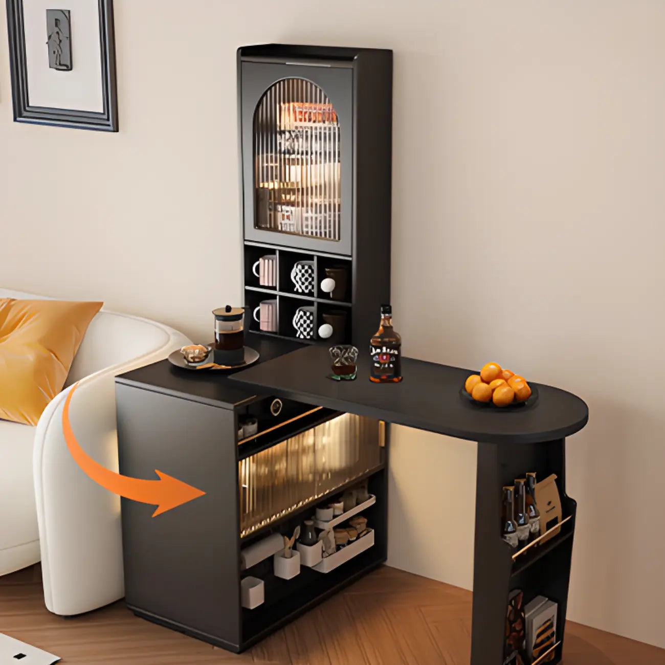 Tables de bar modernes convertibles en bois noir avec rangement gain de place