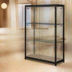 Vitrine moderne en verre noir transparent avec éclairage LED réglable