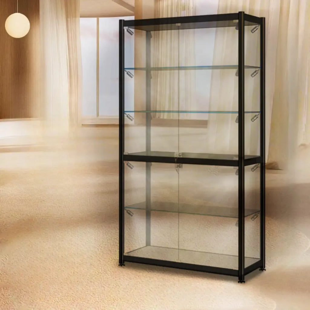 Vitrine moderne en verre noir transparent avec éclairage LED réglable