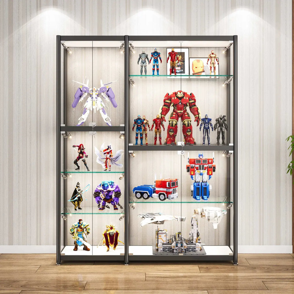 Vitrine moderne en verre noir transparent avec éclairage LED réglable