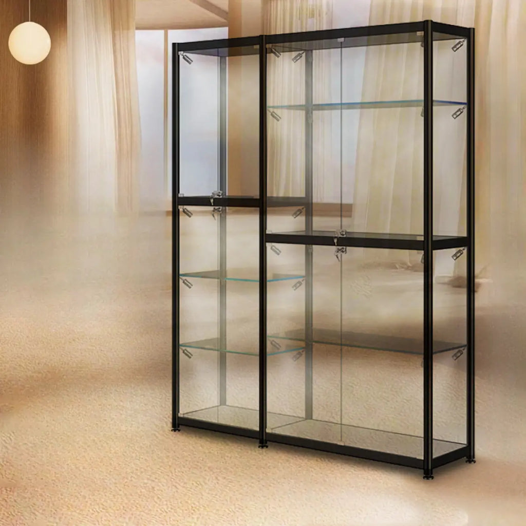 Vitrine moderne en verre noir transparent avec éclairage LED réglable