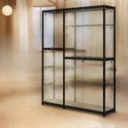 Vitrine moderne en verre noir transparent avec éclairage LED réglable