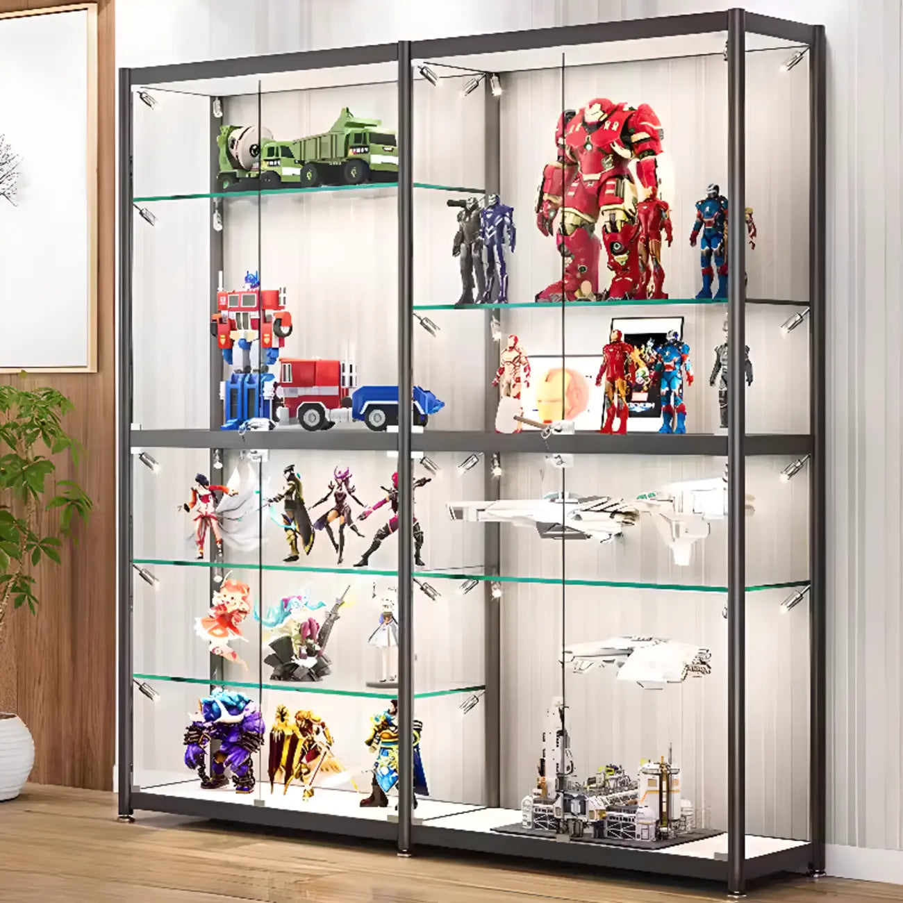 Vitrine moderne en verre noir transparent avec éclairage LED réglable