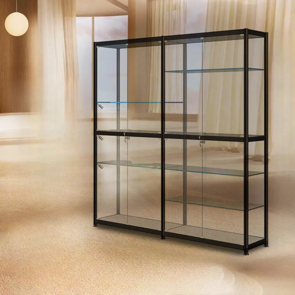 Vitrine moderne en verre noir transparent avec éclairage LED réglable