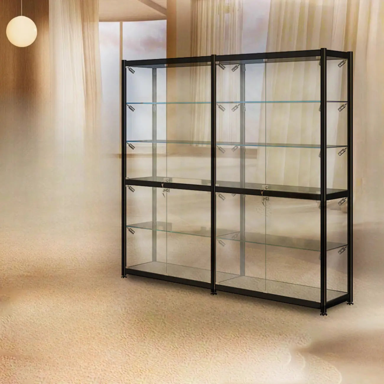 Vitrine moderne en verre noir transparent avec éclairage LED réglable