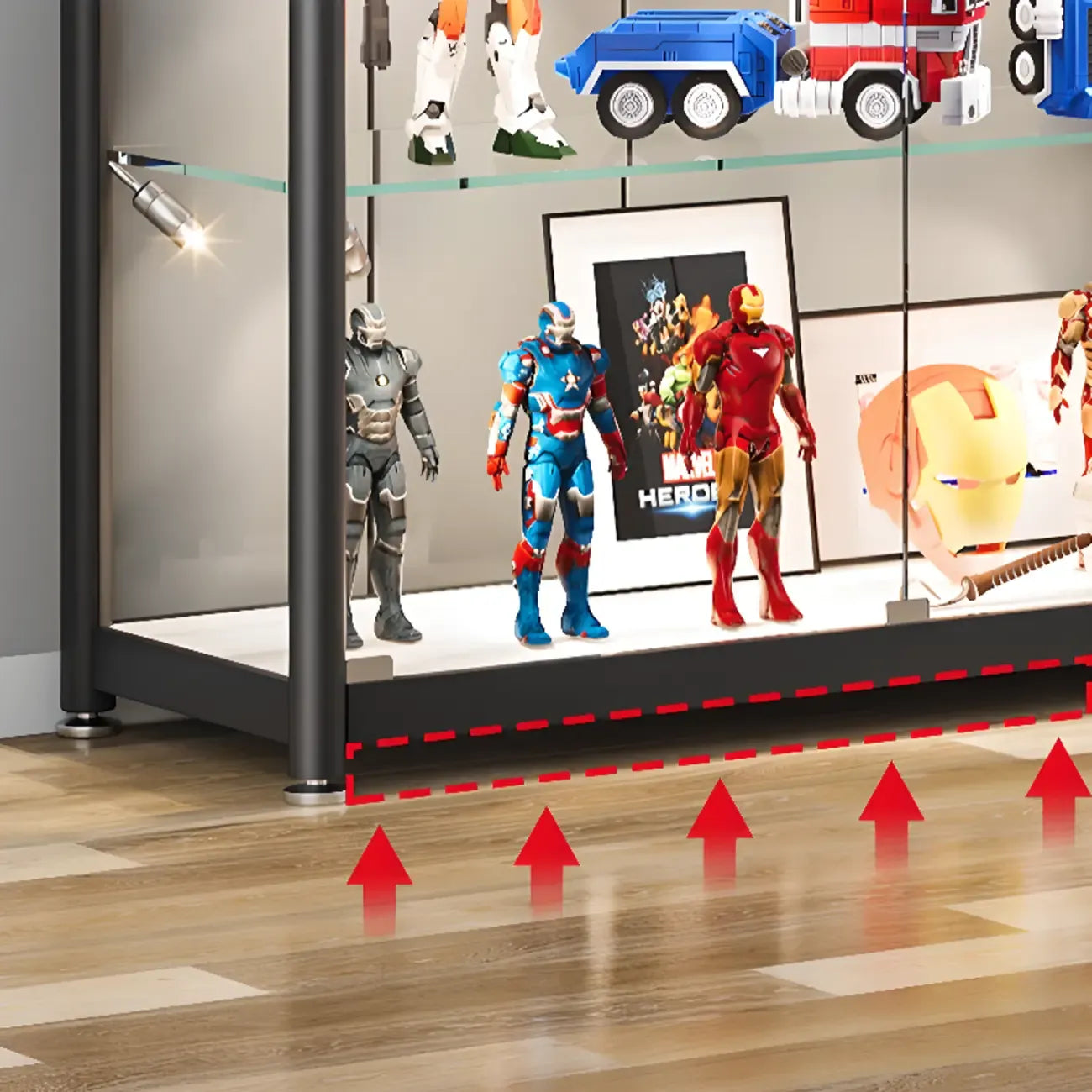 Vitrine moderne en verre noir transparent avec éclairage LED réglable