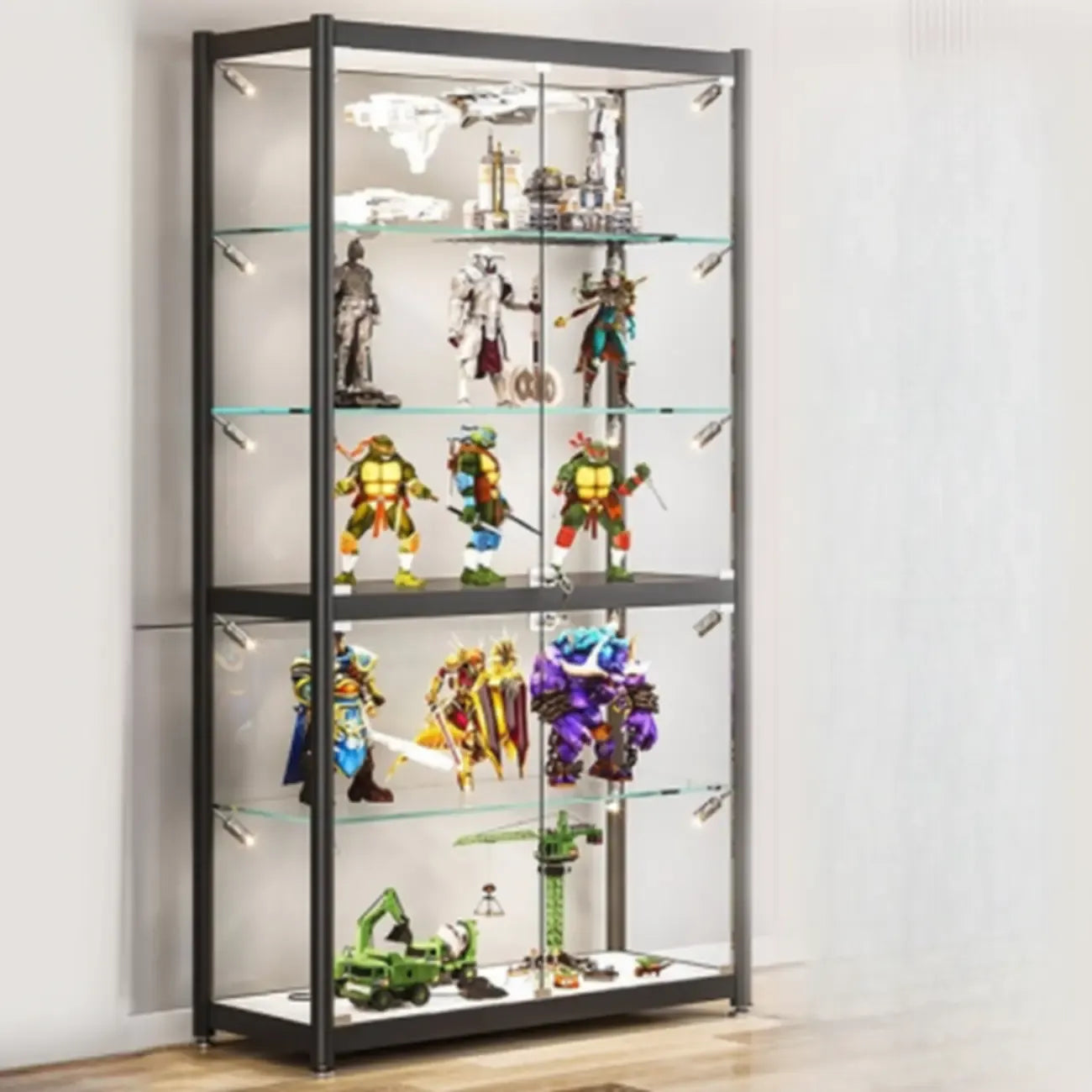 Vitrine moderne en verre noir transparent avec éclairage LED réglable