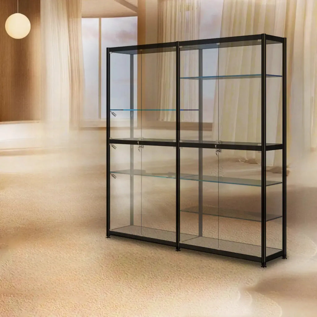 Vitrine moderne en verre noir transparent avec éclairage LED réglable