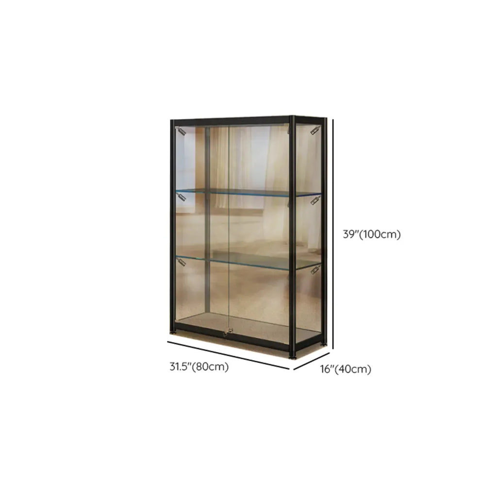 Vitrine moderne en verre noir transparent avec éclairage LED réglable