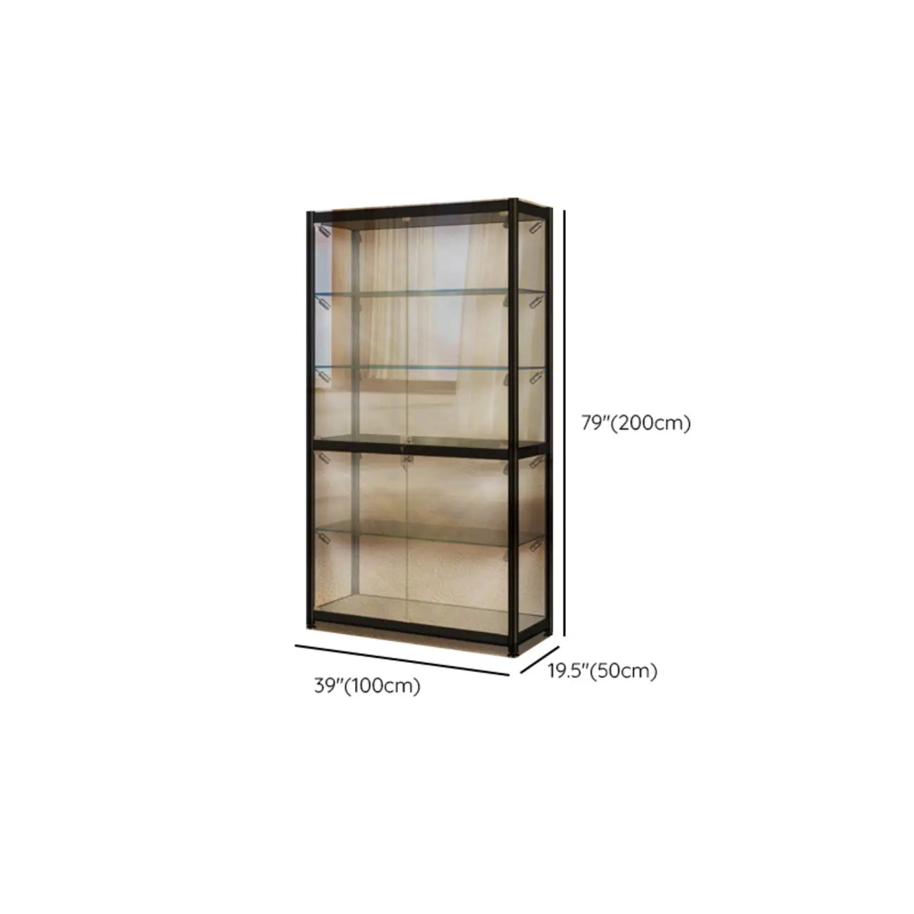 Vitrine moderne en verre noir transparent avec éclairage LED réglable
