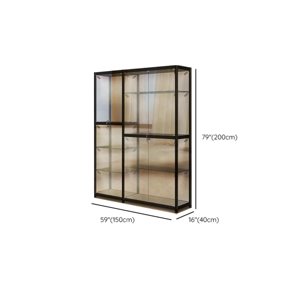 Vitrine moderne en verre noir transparent avec éclairage LED réglable