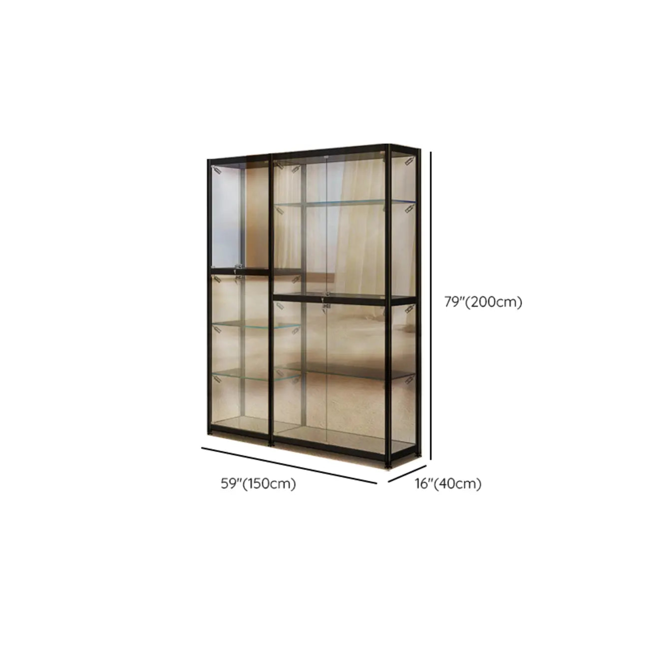 Vitrine moderne en verre noir transparent avec éclairage LED réglable