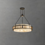 Lustre suspendu moderne en métal noir avec abat-jour en pierre et cercle