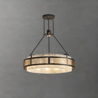 Lustre suspendu moderne en métal noir avec abat-jour en pierre et cercle