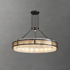 Lustre suspendu moderne en métal noir avec abat-jour en pierre et cercle