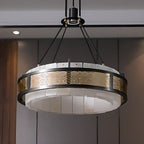 Lustre suspendu moderne en métal noir avec abat-jour en pierre et cercle