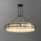 Lustre suspendu moderne en métal noir avec abat-jour en pierre et cercle