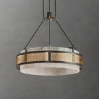 Lustre suspendu moderne en métal noir avec abat-jour en pierre et cercle