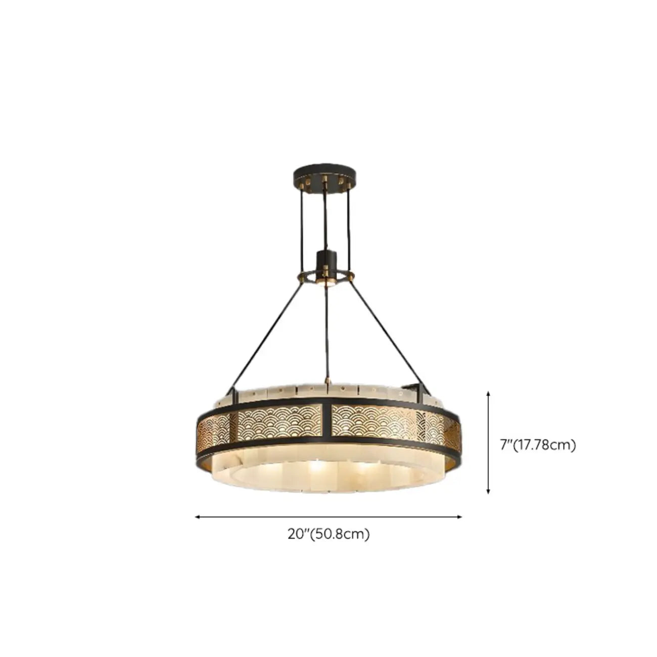 Lustre suspendu moderne en métal noir avec abat-jour en pierre et cercle