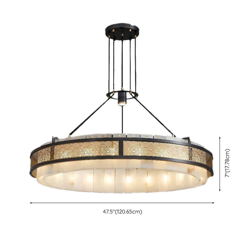 Lustre suspendu moderne en métal noir avec abat-jour en pierre et cercle