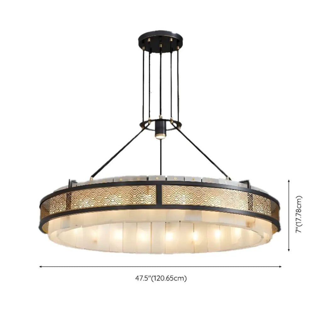 Lustre suspendu moderne en métal noir avec abat-jour en pierre et cercle