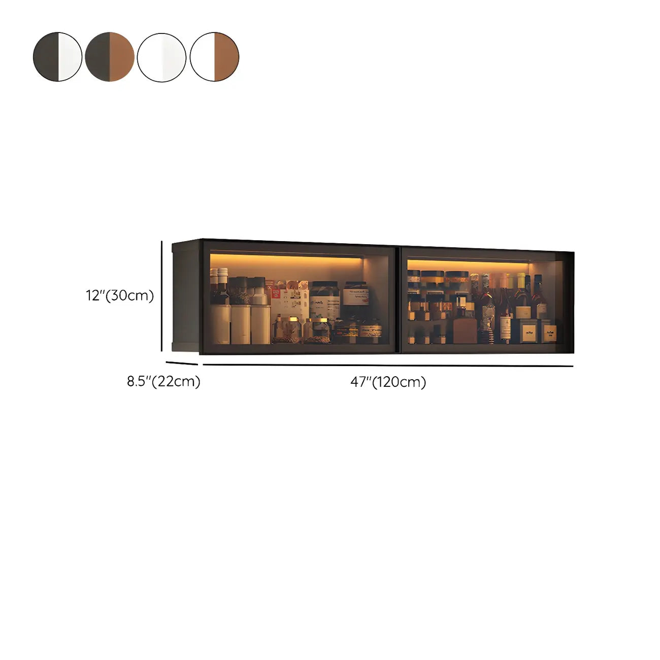 Vitrine de cuisine suspendue en métal gris et verre