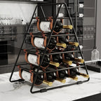 Porte-bouteilles triangulaire industriel en métal noir pour comptoir, 10 bouteilles