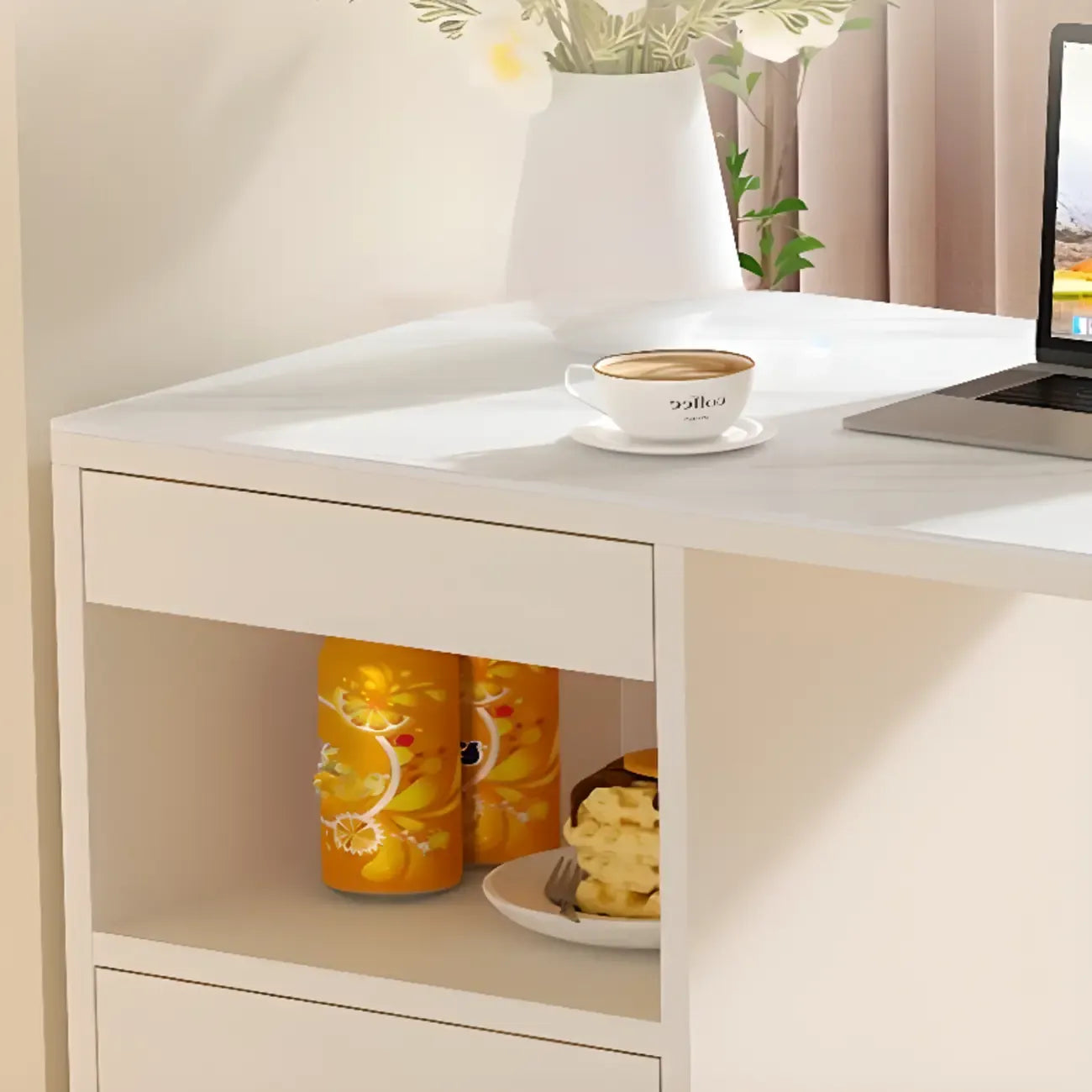 Tables de bar modernes en bois d'ardoise blanche de forme libre avec rangement