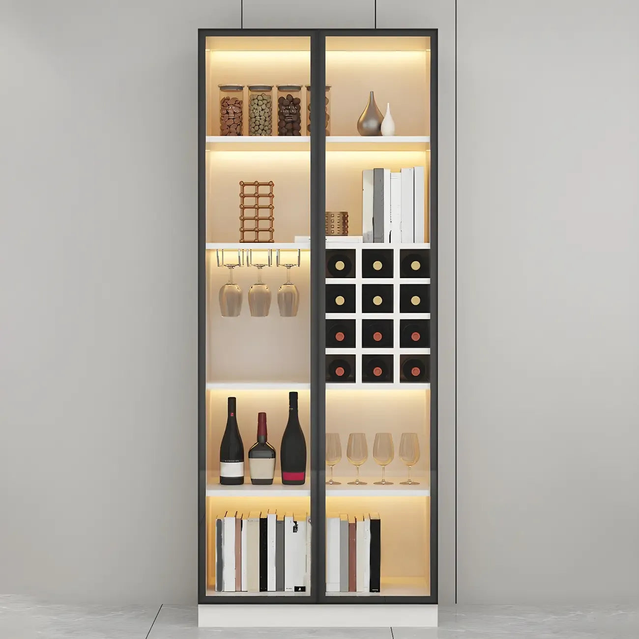 Éclairage moderne et indépendant d'une cave à vin en bois noir