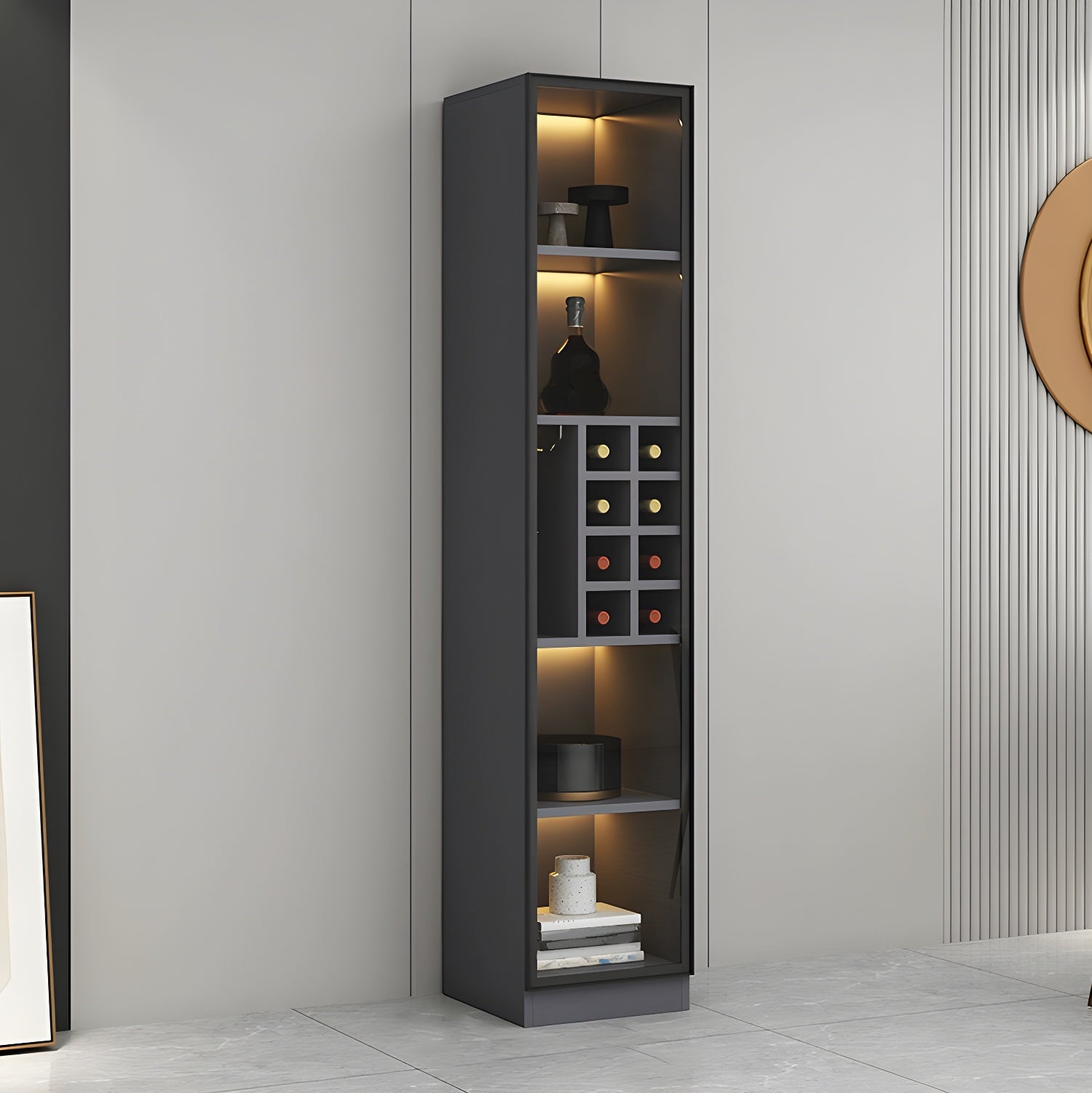 Éclairage moderne et indépendant d'une cave à vin en bois noir