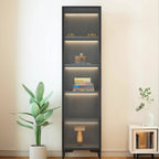 Vitrine lumineuse moderne en bois noir et verre transparent