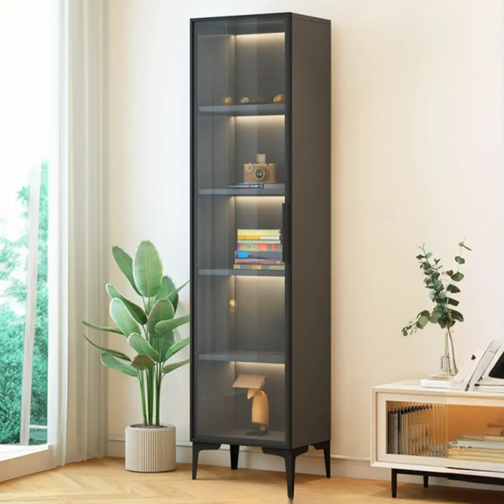 Vitrine lumineuse moderne en bois noir et verre transparent