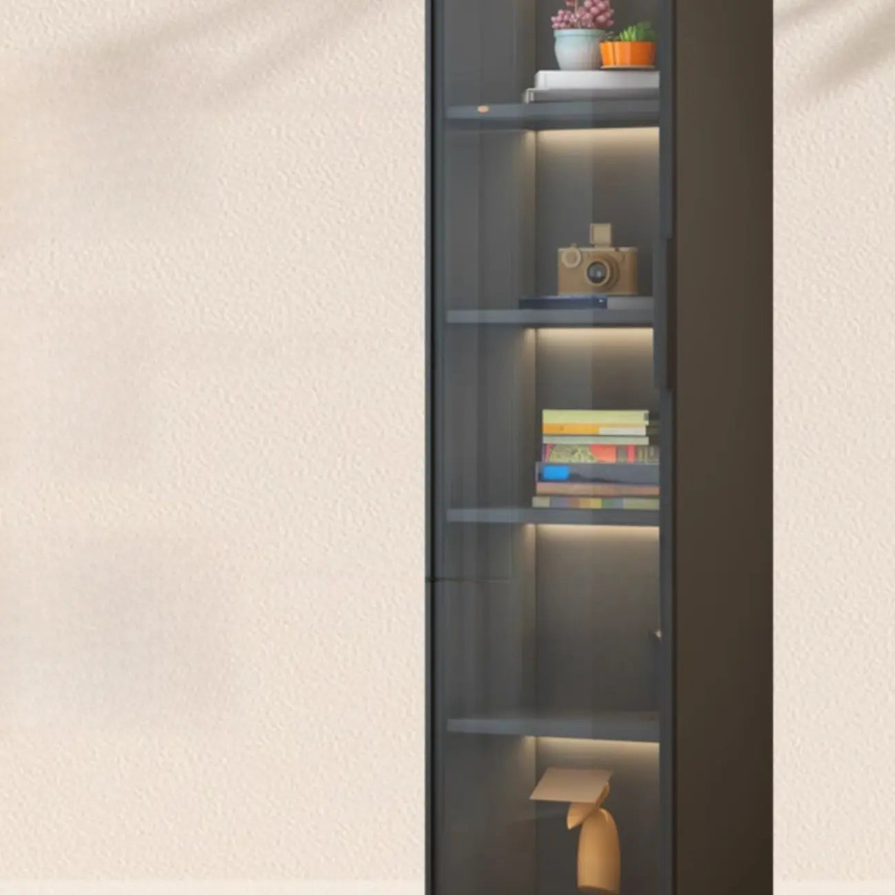 Vitrine lumineuse moderne en bois noir et verre transparent