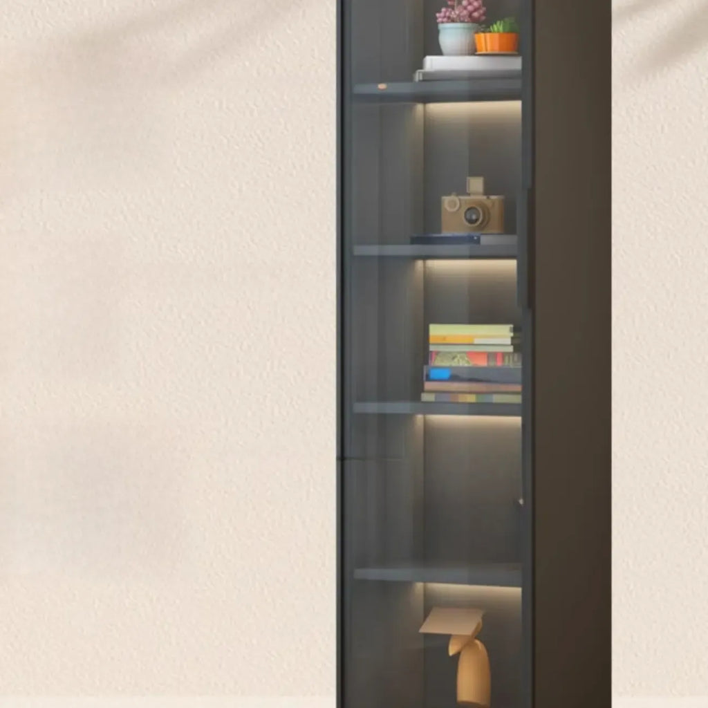 Vitrine lumineuse moderne en bois noir et verre transparent