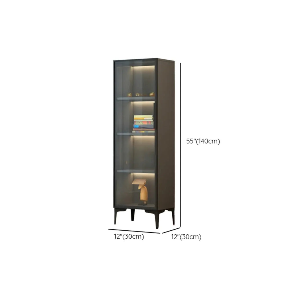 Vitrine lumineuse moderne en bois noir et verre transparent