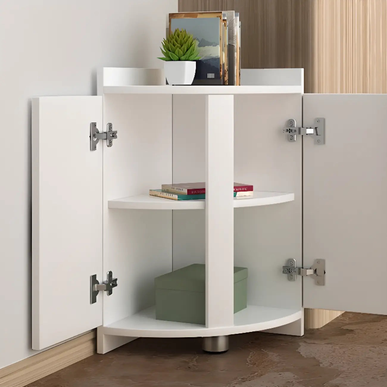Petit meuble de rangement d'angle moderne en bois blanc